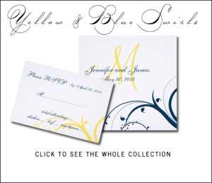 Navy Blue Yellow Wedding Invitations by MonogramGallery.ca