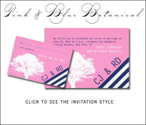 Navy Blue Pink Wedding Invitations with Tree by MonogramGallery.ca