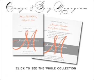 Orange Gray Wedding Invitations with Monogram by MonogramGallery.ca