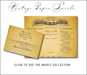 Rustic Wedding Invitations with Vintage Paper Swirls Collection 