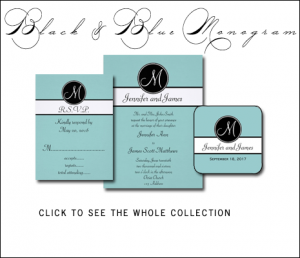 Tiffany Blue Wedding Invitations with Black Monogram by MonogramGallery.ca
