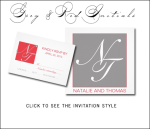 Red Gray Wedding Invitations Modern Monogram by MonogramGallery.ca