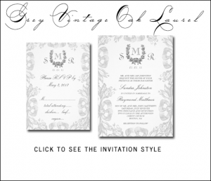 Gray Wedding Invitations | Vintage Oak Laurel by MonogramGallery.ca