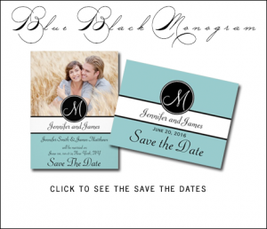 Tiffany Blue Save the Date Cards with Black Monogram by MonogramGallery.ca