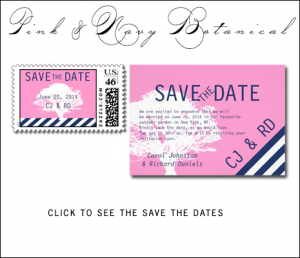 Navy Blue Pink Save the Dates | Preppy Wedding Tree by MonogramGallery.ca