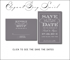 Vintage Gray Save the Dates with Swirls by AntiqueChandelier for MonogramGallery.ca
