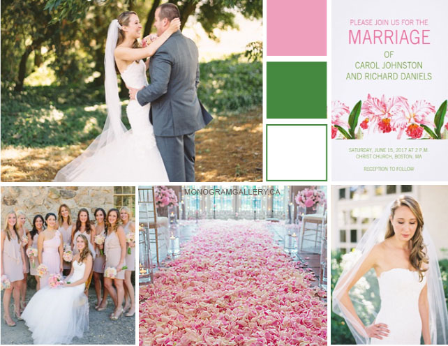 Inspiration Board for Pink Green Orchid Wedding Invitations by BlissfulWedding for MonogramGallery.ca