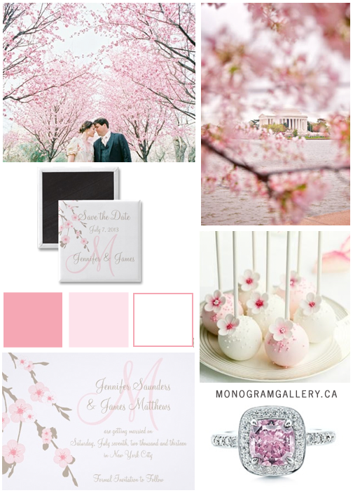 Inspiration Board for Cherry Blossom Save the Date Cards and Magnets by MonogramGallery.ca