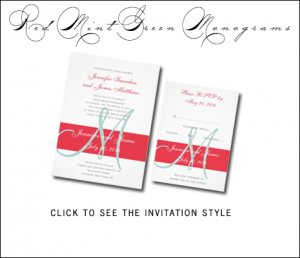 Poppy Red Wedding Invitations | Mint Green by MonogramGallery.ca