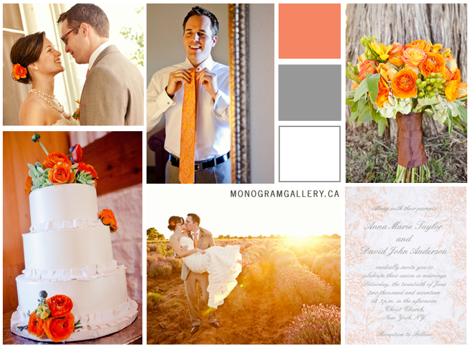 Inspiration Board for Orange Floral Wedding Invitations by MonogramGallery.ca