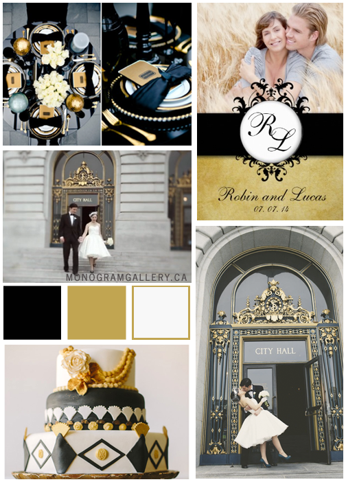 Inspiration Board for Gold Damask Wedding Invitations by MonogramGallery.ca