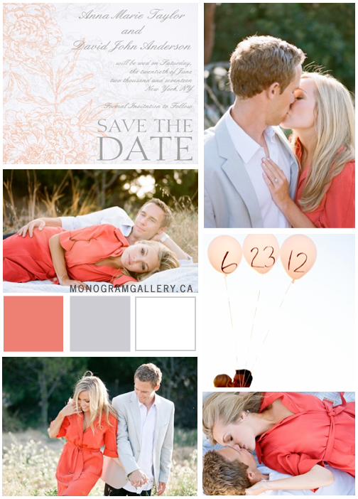 Inspiration Board for Orange Gray Save the Dates | Vintage Floral by MonogramGallery.ca