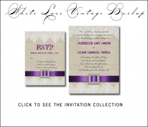 Purple Wedding Invitations | Burlap and Lace by MonogramGallery.ca
