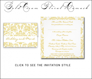 Gold Cream Damask Wedding Invitations by WeddingCentre for MonogramGallery.ca