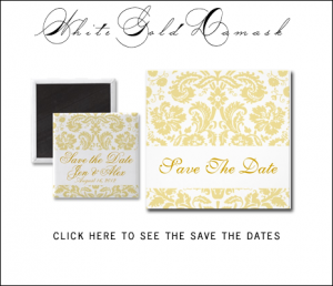 Gold Cream Damask Save the Date Cards by the WeddingCentre for MonogramGallery.ca