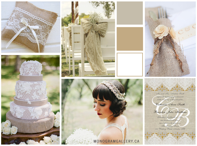 Inspiration Board for Burlap Wedding Invitations designed by MonogramGallery.ca