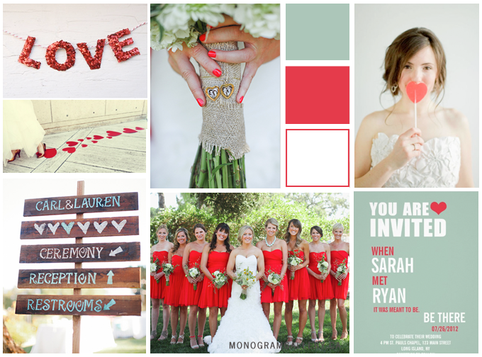 Inspiration Board for Poppy Red Mint Green Wedding Invitations by MonogramGallery.ca