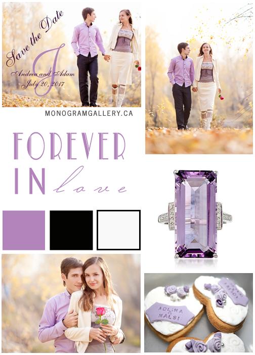 Purple Photo Save the Date Cards and Inspiration Board by MonogramGallery.ca