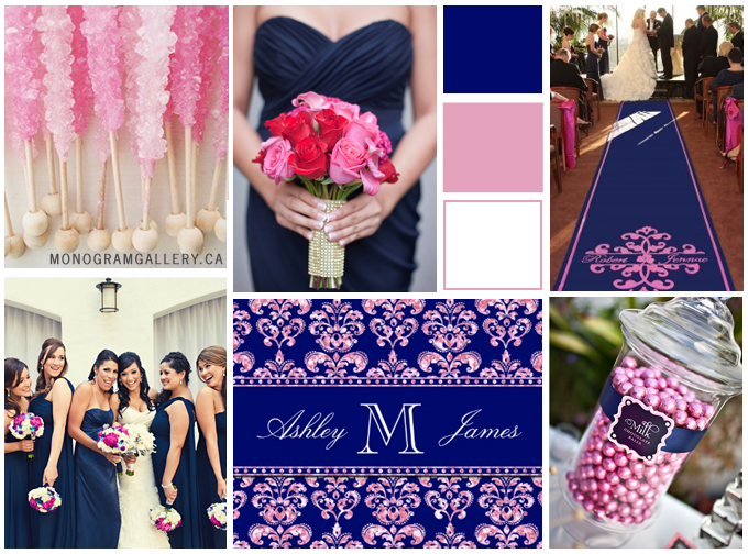 Wedding Inspiration Board for Navy Blue Pink Damask Wedding Invitations by MonogramGallery.ca