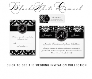 Black White Damask Wedding Invitations | Monogram by MonogramGallery.ca