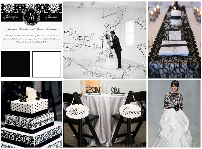 Wedding Inspiration Board for Black White Damask Wedding Invitations | Monogram by MonogramGallery.ca