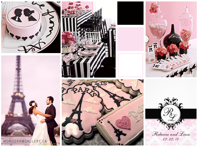 Pink Black Wedding Invitations and Parisian Wedding Inspiration Board by MonogramGallery.ca