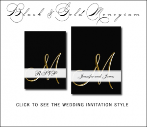 Black Gold Wedding Invitations with Gold Monogram by MonogramGallery.ca