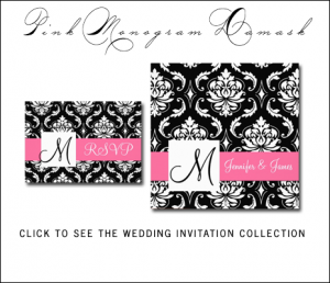 Pink Black Damask Wedding Invitations from MonogramGallery.ca