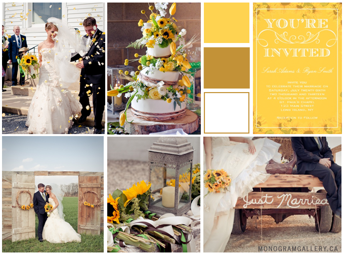 Rustic Yellow Sunflower Wedding Invitations and Sunflower Wedding Inspiration Board from MonogramGallery.ca