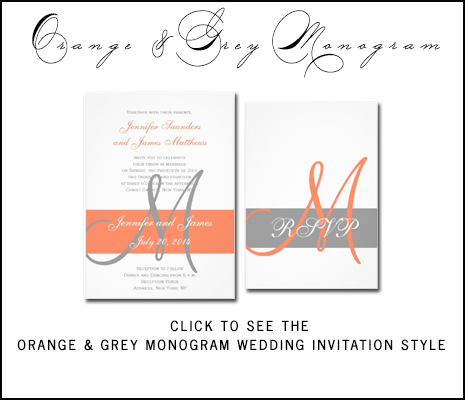 Orange Gray Wedding Invitations from MonogramGallery.ca