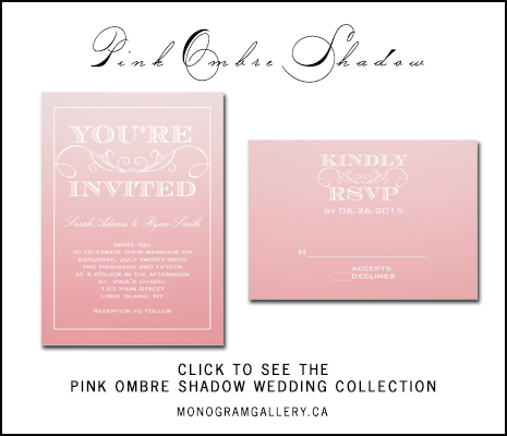 Pink Ombre Wedding Invitations by AntiqueChandelier for MonogramGallery.ca