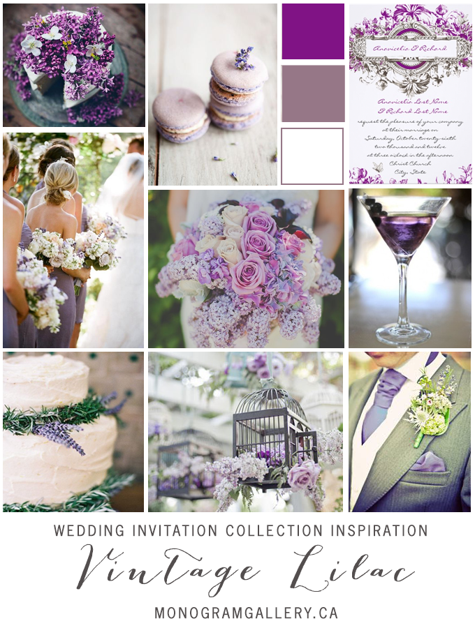 Vintage Lilac Wedding Invitations Inspiration Board by MonogramGallery.ca