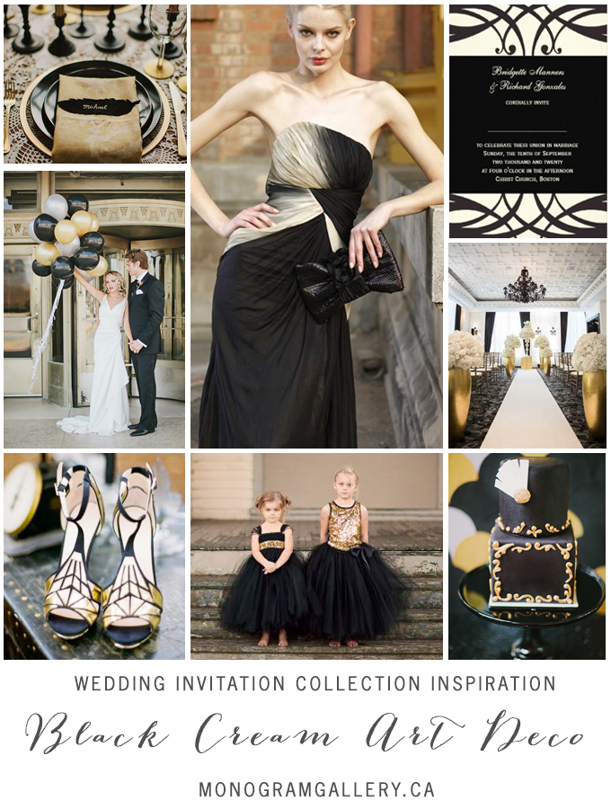 Black Cream Art Deco Wedding Invitation