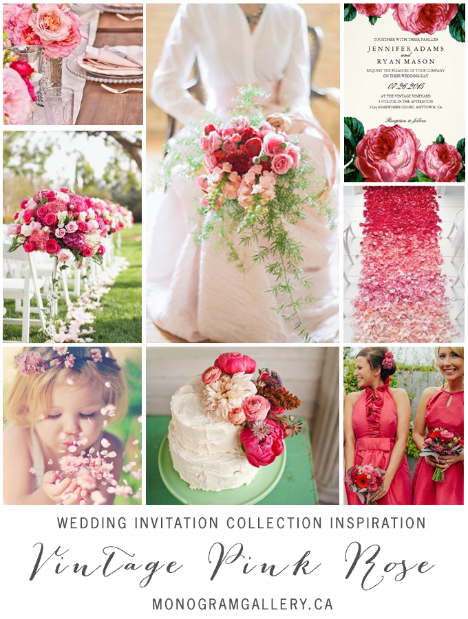 Vintage Pink Rose Wedding Invitations - MonogramGallery.ca